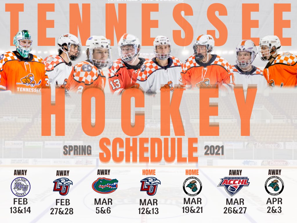 tennesseehockey's tweet photo. MARK YOUR CALENDARS, WE ARE PLAYING HOCKEY!

Here is our official schedule for our spring semester! For more information on game times and locations, please check out our website. 

We hope to see you all very soon! 

#HockeyTop https://t.co/hbp36QBM6u