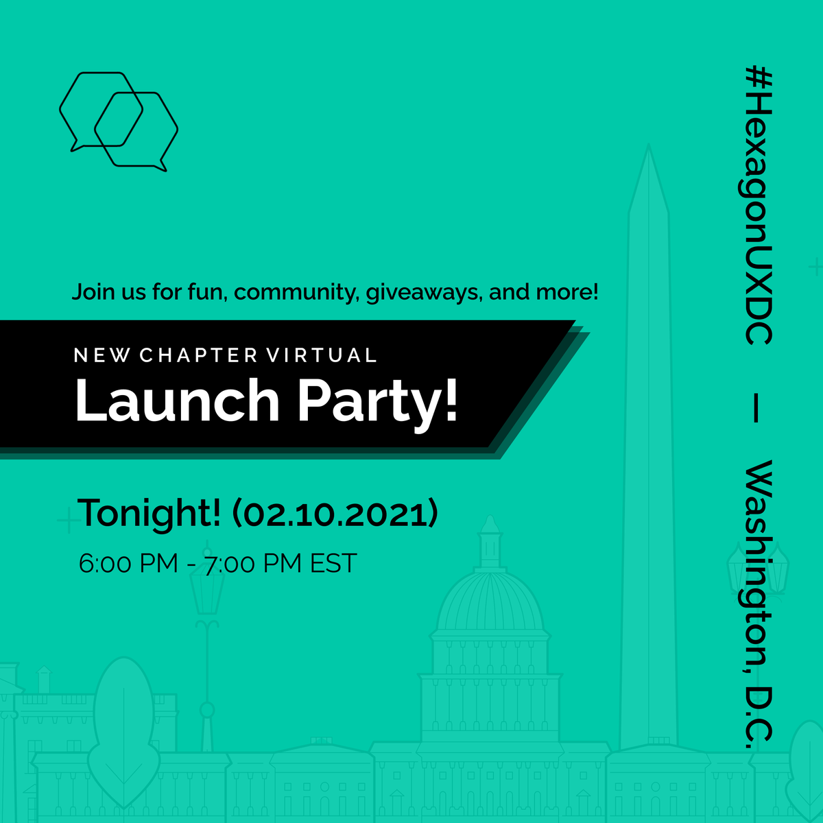 Our virtual launch party is tonight at 6:00pm EST! Please register here to get the Zoom link and be entered into the giveaway: meetup.com/hexagon-ux-dc-… We hope to see you there! #HexagonUXDC