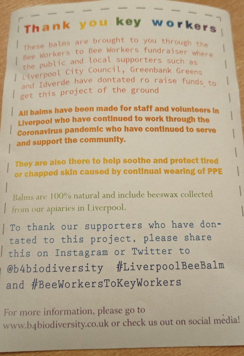 S_Liv_Foodbank's tweet photo. Bee-lighted volunteers today receiving donations of handbalm from @b4biodiversity #LiverpoolBeeBalm #BeeWorkersToKeyWorkers https://t.co/m5Qmfk4qGL
