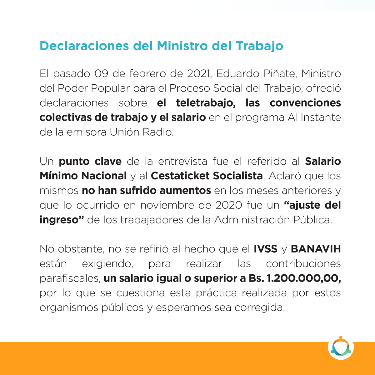 LaborGG's tweet photo. #AlertaLabor: El Ministro del Trabajo ofreció declaraciones sobre el teletrabajo, las convenciones colectivas y el salario de los trabajadores venezolanos.
 
La entrevista está disponible en la página web de @Unionradionet. https://t.co/SCLV8wCeCW
