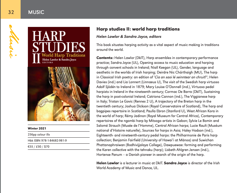 Very pleased to announce the forthcoming publication of our second volume of Harp Studies! (Editors: Helen Lawlor &amp; Sandra Joyce) Harp Studies II: World Harp Traditions will be available later this year.  <a href="/FourCourtsPress/">Four Courts Press</a> <a href="/DkIT_ie/">DkIT</a> <a href="/IWorldAcademy/">Irish World Academy</a>