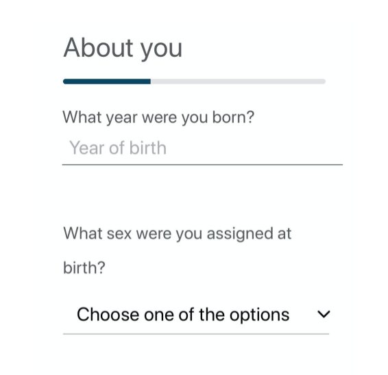 Less than a month later, new users signing up to the app were presented with a revised version of the sex question (screenshots taken on 20 April 2020):