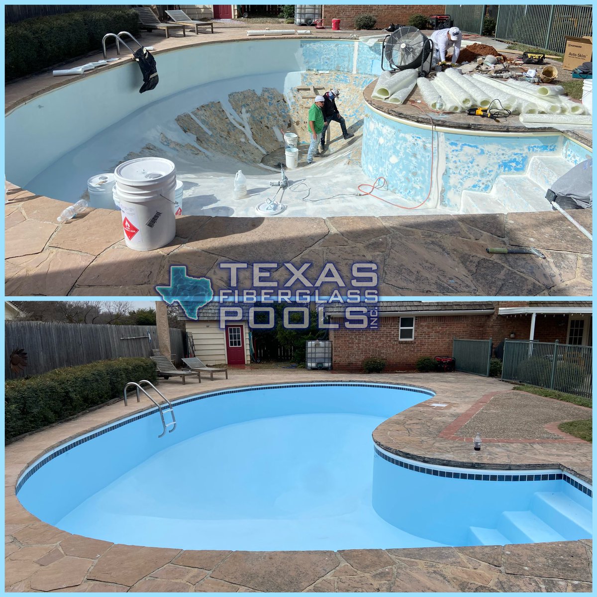 DallasTXPools's tweet image. Project Complete: Wichita Falls, Texas. Resurfaced combination pool with a new fiberglass surface and replaced tile.    #poolresurfacing #poolremodeling #poolrepairs #pooldeckresurfacing #poolplumbingrepairs #fiberglassrepair #dfw #dallastexas #houstontexas #austintexas