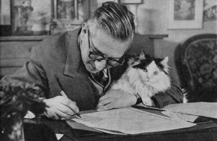Sartre with his cat who was apparently called "Nothing" (I know)