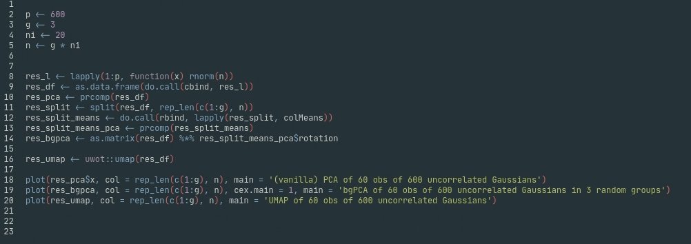 With few groups (g) + many variables – i.e. typical PCA use case – reducing to g-1 PCs *has to* discard a huge % of *within-group* variance.Even when between-group variance is tiny + noise, in bgPCA it can swamp whatever within-group variance is left: spurious differentiation!