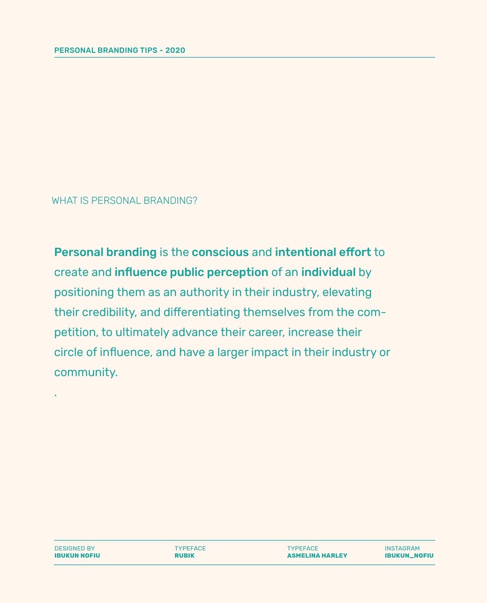 ibukun_nofiu's tweet image. Personal branding tips 

Personal branding is the conscious and intentional effort to create and influence public perception of an individual by positioning them as an authority in their industry, elevating their credibility, and differentiating themselves from the competition,