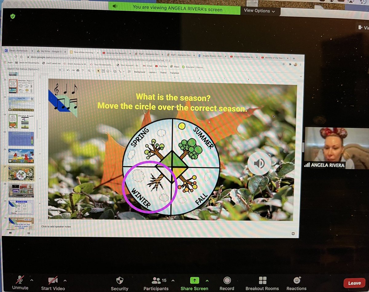 Me. Rivera’s class is discussing the seasons in their morning meeting. Morning meetings are a great way for students to practice their listening and speaking skills, develop routines and come together as a community.