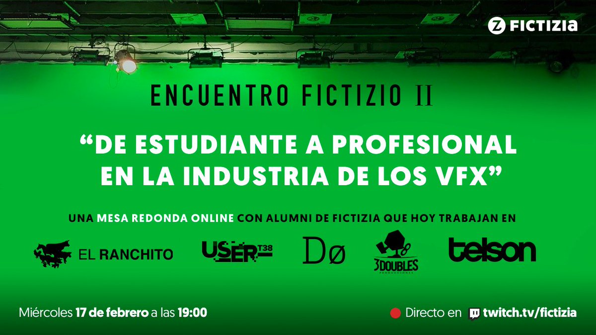 ¿Queréis conocer el camino para trabajar en la industria de los #VFX?
Nos vemos en este #EncuentroFictizio donde 5 fictizialumni hablarán sobre sus viajes hasta formar parte de algunas de las postproductoras más importantes de España 😎

➡️ twitch.tv/fictizia
📅 17FEB🕖19:00