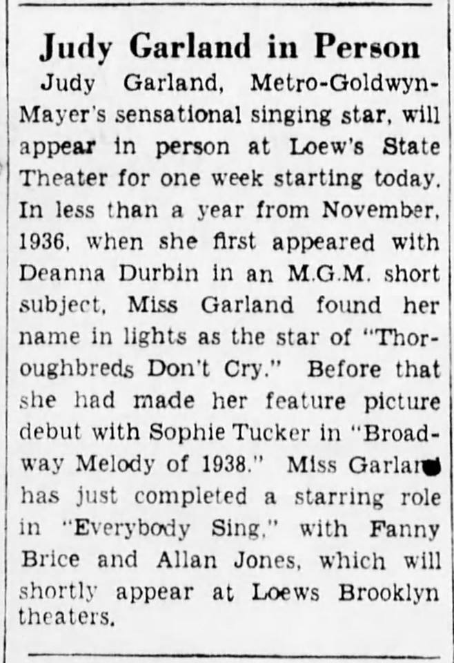 TheJudyRoom's tweet photo. February 10, 1938: Judy made her first appearance on a New York stage, at Loew's State, part of her personal appearance tour supporting her "Everybody Sing."
Filmography Page https://t.co/TED93QII8k
#judygarland #loewsstate #everybodysing #rogeredens #thejudyroom https://t.co/gKKxlj6TR1