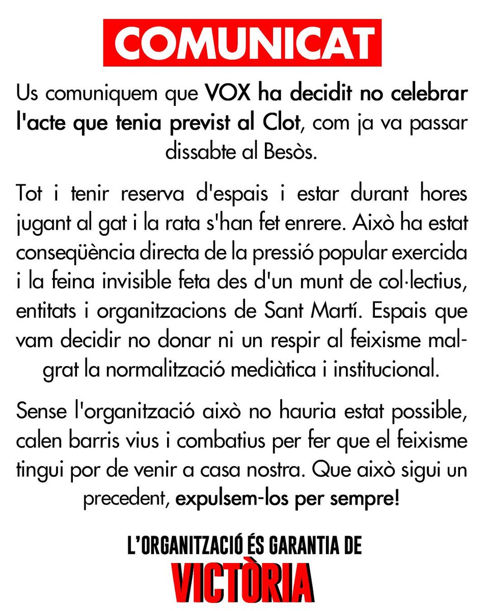 L'organització és garantia de victòria.
Fora feixistes dels nostres barris.