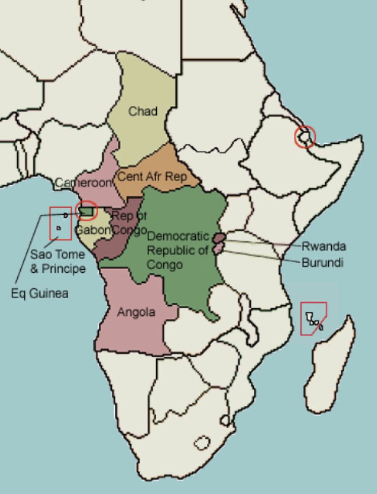 study_steve's tweet image. Central Africa is made up of 11 countries.  North to south they are

Chad 🇹🇩 
Cameroon 🇨🇲 
Central African Republic 🇨🇫 
Dem Republic of the Congo  🇨🇩 
The Republic of the Congo 🇨🇬 
Eq Guinea 🇬🇳 
Gabon 🇬🇦 
São Tomé and Príncipe 🇸🇹 
Rwanda 🇷🇼 
Burundi 🇧🇮 
Angola 🇦🇴 
@BigSteve207