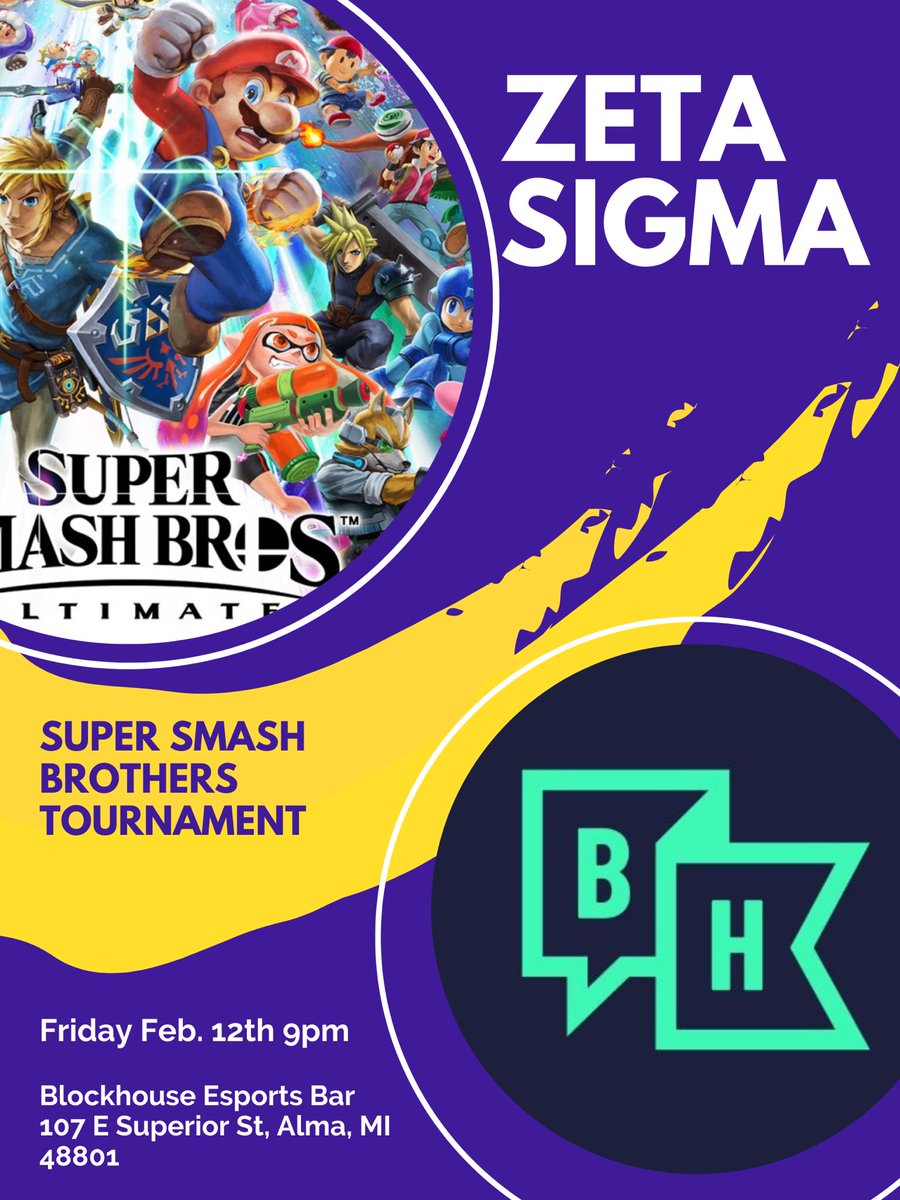 ZetaSigs's tweet photo. Come out to Blockhouse Friday night at 9 for a Smash Tournament and a variety of games on the side https://t.co/r0CmoURdXW