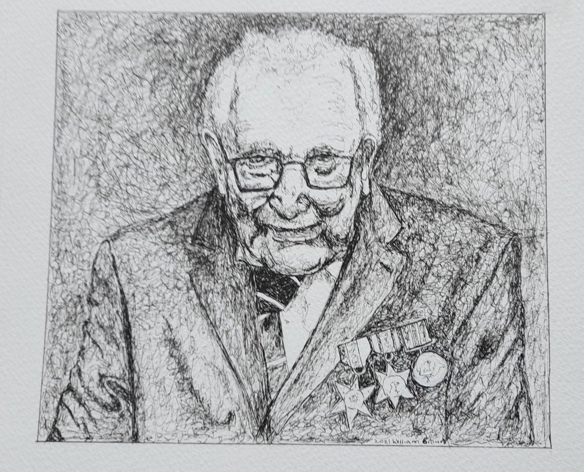 My father in laws (William Brown) amazing drawing of <a href="/captaintommoore/">Captain Sir Tom Moore</a> #amazingtribute