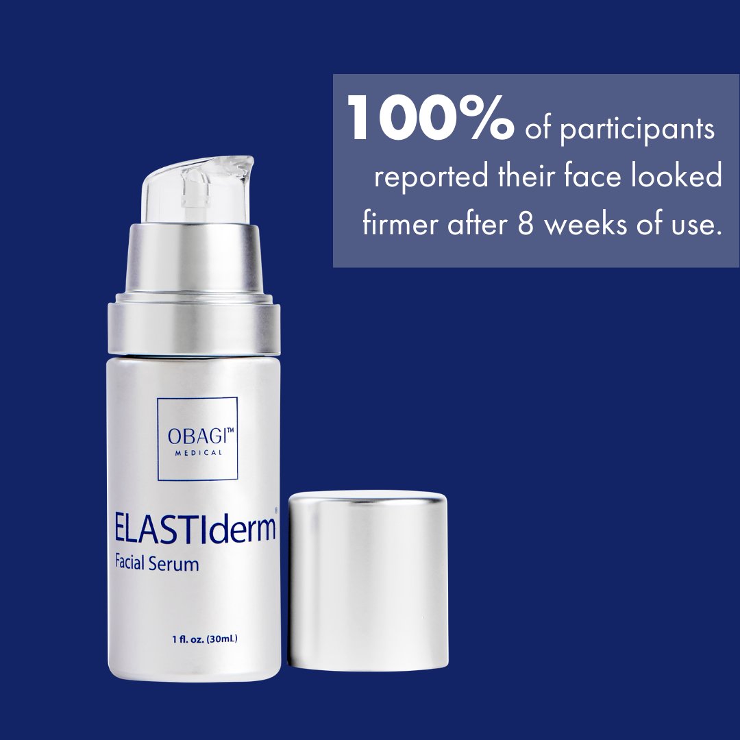 Obagi's tweet image. 100% of participants reported their face looked firmer after 8 weeks of use.

Formulated with Bi-Mineral Contour Complex™, this advanced ingredient technology was specifically designed to promote the three necessary stages of developing healthy elastin.