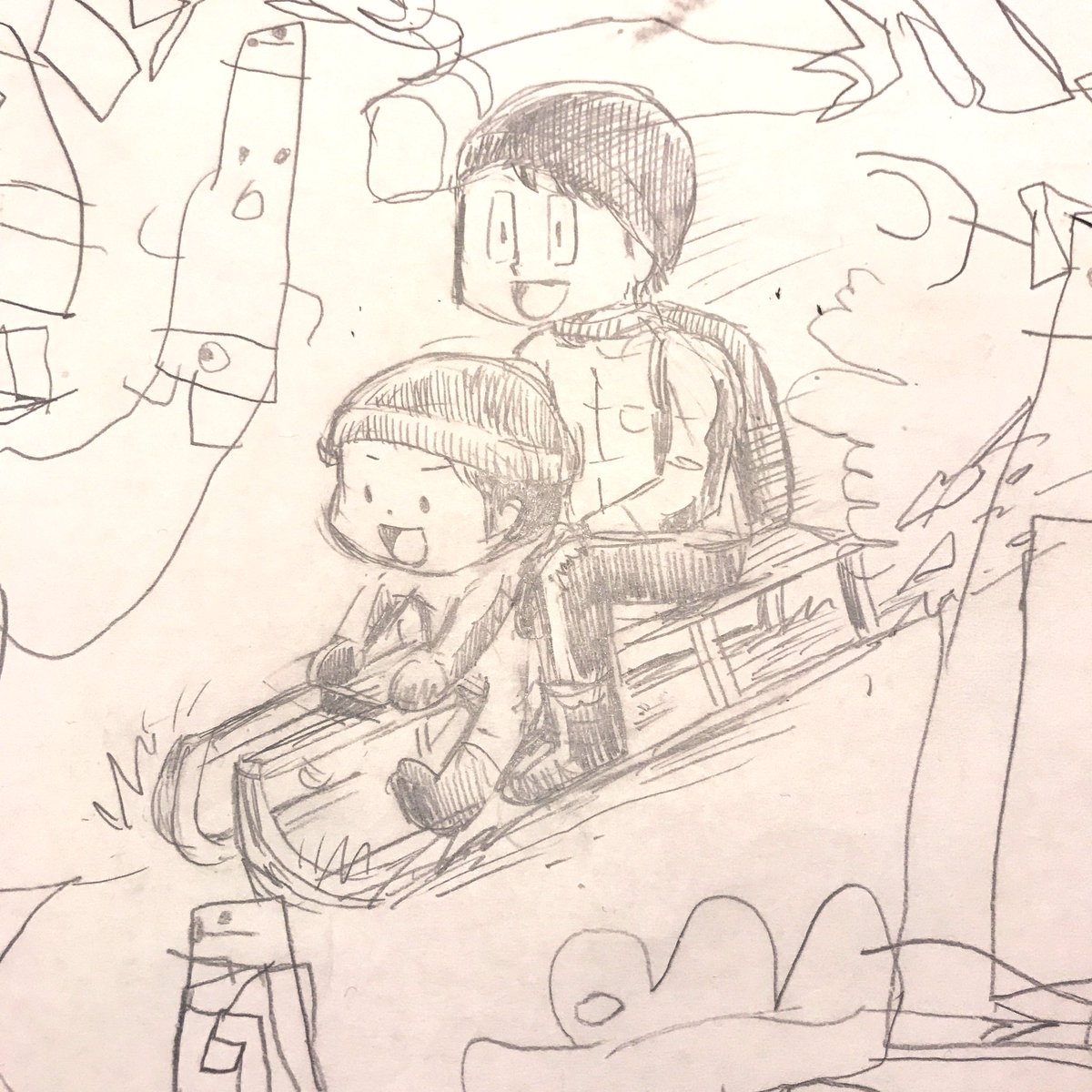 今日息子とソリ遊びしたのがあまりに楽しかったので絵に描きました。

#息子とお絵描き 