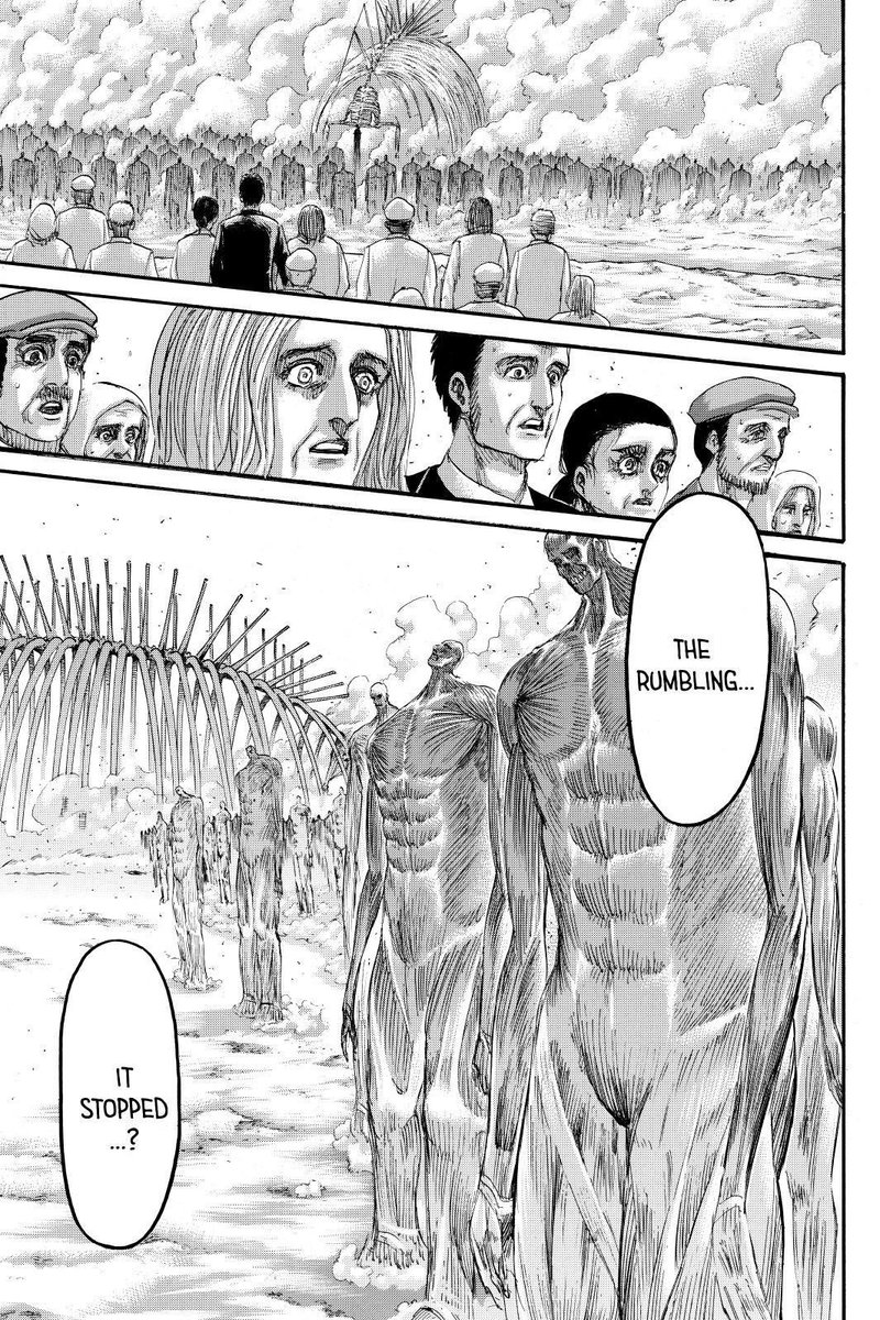 Now that the rumbling has stopped and Eren’s Titan is demolished, the death that they were staring in the face is seemingly gone. Now here’s the real test, did the Marleyan’s truly ever change, or are they going to show their true colours? Personally, I think it’s the 2nd option