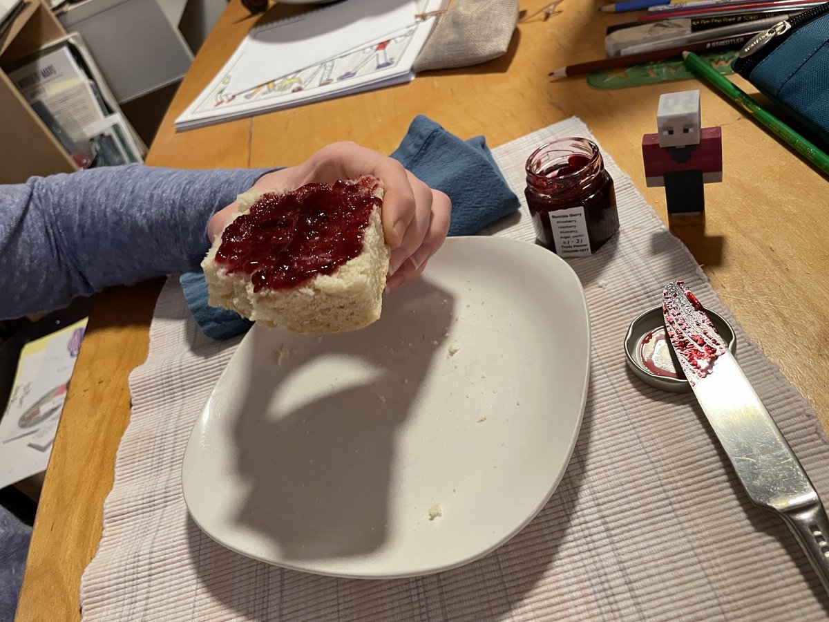 solocorps's tweet photo. My kids enjoying bannock and bumbleberry jam, courtesy of @louis_riel_sd, @PlayCraftLearn and @microsoftcanada, in celebration of the announcement of Manito Ahbee Aki, a new world representing the culture and environment of the Anishinaabe Indigenous community. Avail Feb 15. https://t.co/Uc05QCDSCg