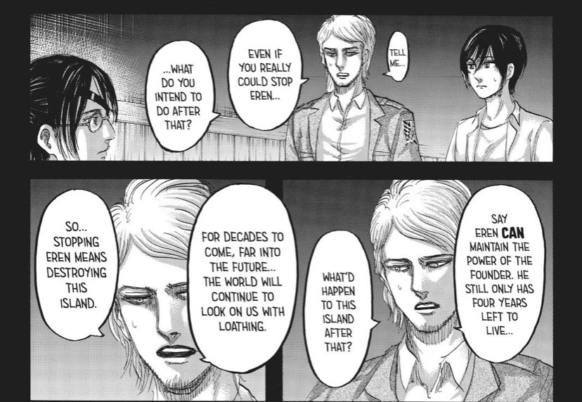 And here is where the whole “alliance look like heroes”, nonsense will go away. Their win, will have serious repercussions. They saved the world, but they have absolutely doomed the Eldians + Paradis and I’m very certain that this is what Isayama will explore in the next 2 chps
