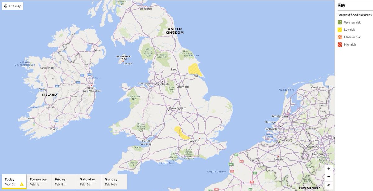 National outlook map showing the areas of concern for today, tomorrow and the next 3 days after that.