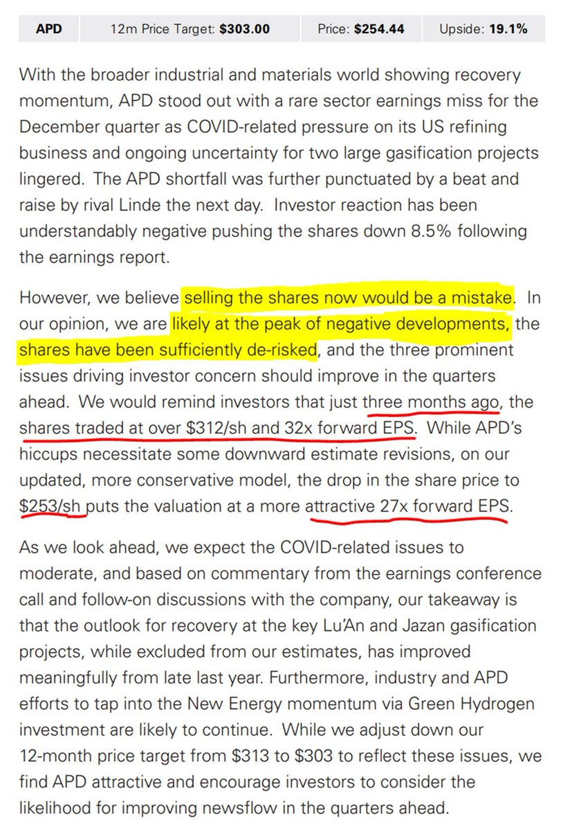 GS would own  $APDShares have de-risked as multiple is down 5 turns and the company is hopefully past peak negative newsUnclear how much of Lu'An and Jazan are baked into consensus