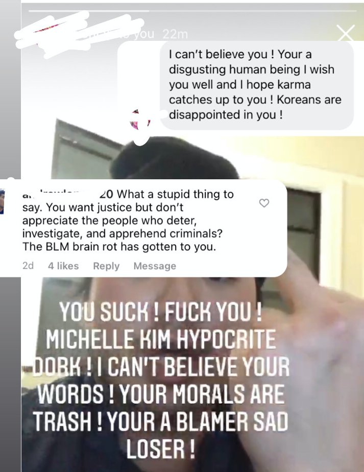 When I was about to go to sleep last night, I received a video message from a self-identified Korean man who called me a piece of shit and told me to fuck off for calling out anti-Blackness and for advocating for community interventions that go beyond policing.Thread.