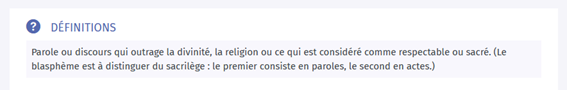 Le blasphème, c’est quoi ?Selon les dictionnaires modernes comme le Larousse, Linternaute ou même le CNRTL : c’est l’outrage à la religion et tout ce qui est sacré.