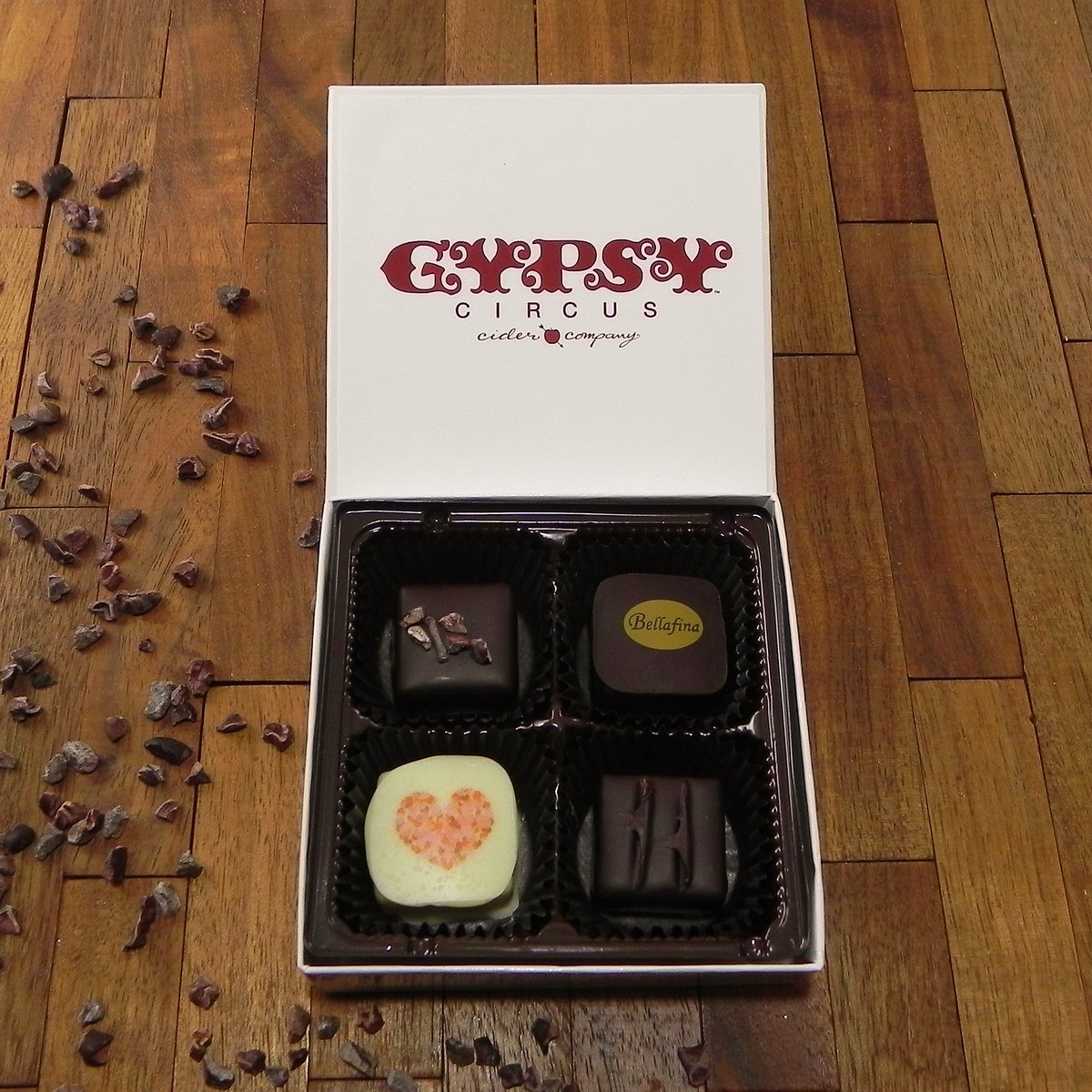 Looking for something sweet for your sweetheart? We've teamed up with @bellafinachocolates again for a selection of chocolates made with our ciders and meads. Boxes are $12.  #kingsporttn #knoxvilletn #knoxvillefood #gypsycircuscider #knoxeats