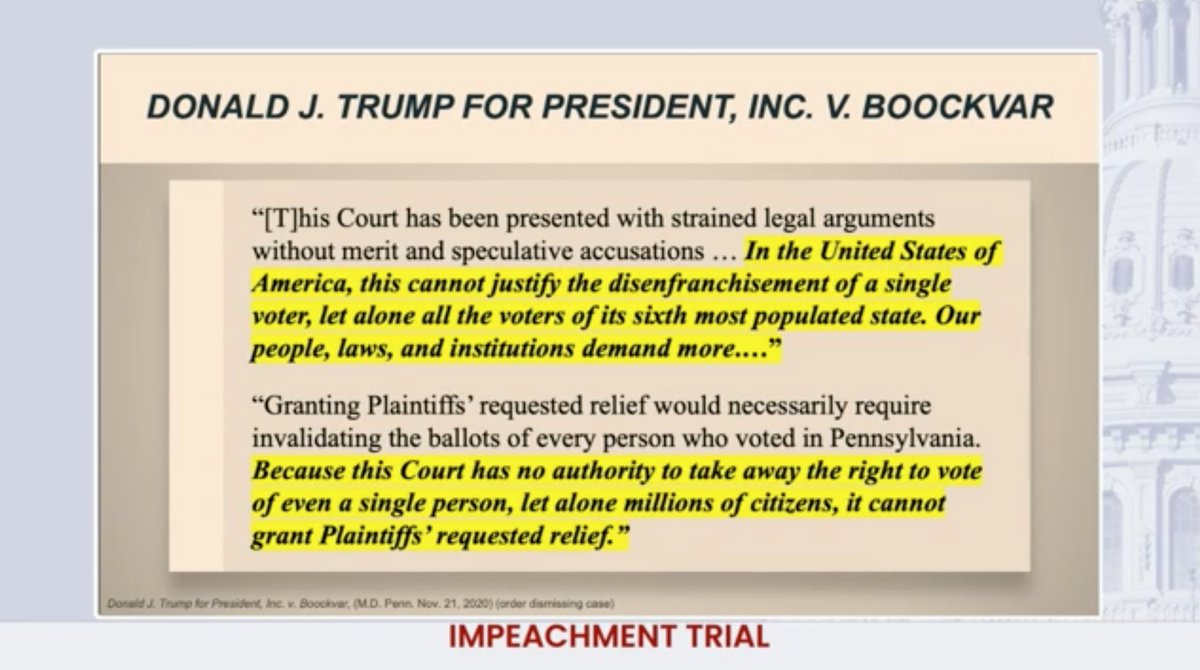 Remember when all those federal judges slammed all those Trump lawsuits for two straight months? So do the House managers.