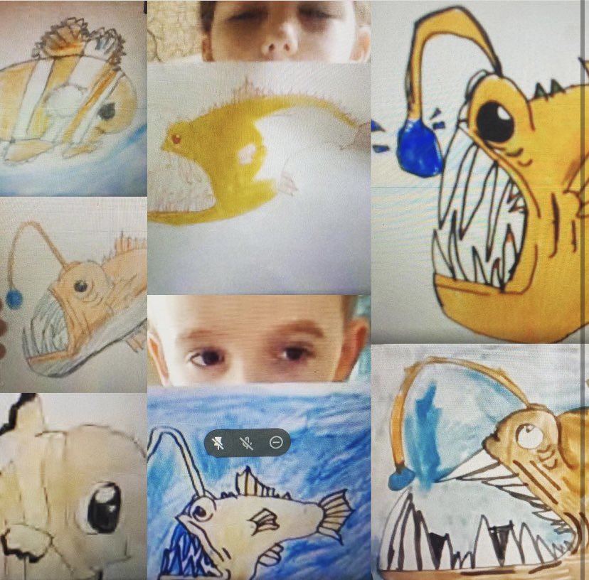 Wow! #Year3 showed us their incredible #drawing skills during #childrensmentalhealthweek! ✏️ Our online learners spent some time doing  #mindfuldrawing related to their learning about #anglerfish. We’ve got lots of young artists among us! #childrenswellbeing #mindfulness