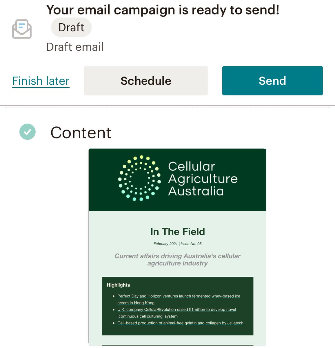 2. Next up is reviewing  @CellAgAustralia’s newsletter, scheduled for tomorrow! Our Media & Comms manager  @NethmiYapa creates our bimonthly newsletter to keep you updated on all things  #cellag - latest science, industry news, jobs and events! She also does her PhD full time 