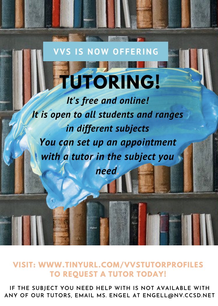 Spread the word 🗣 VVS is now offering tutoring!  Make sure to copy the link to make a session with our tutors! Let’s finish this year strong!