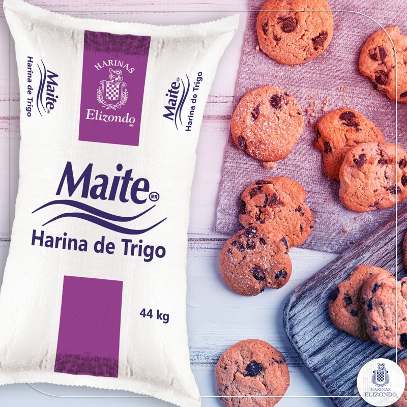 Harina Maite es una harina suave, con corto tiempo de fermentación y con la versatilidad necesaria para elaborar desde galletería, confitado de cacahuate, pays, obleas, buñuelos, hasta conos para helados. Harinas Elizondo, Mejores Harinas, Mejores Resultados.