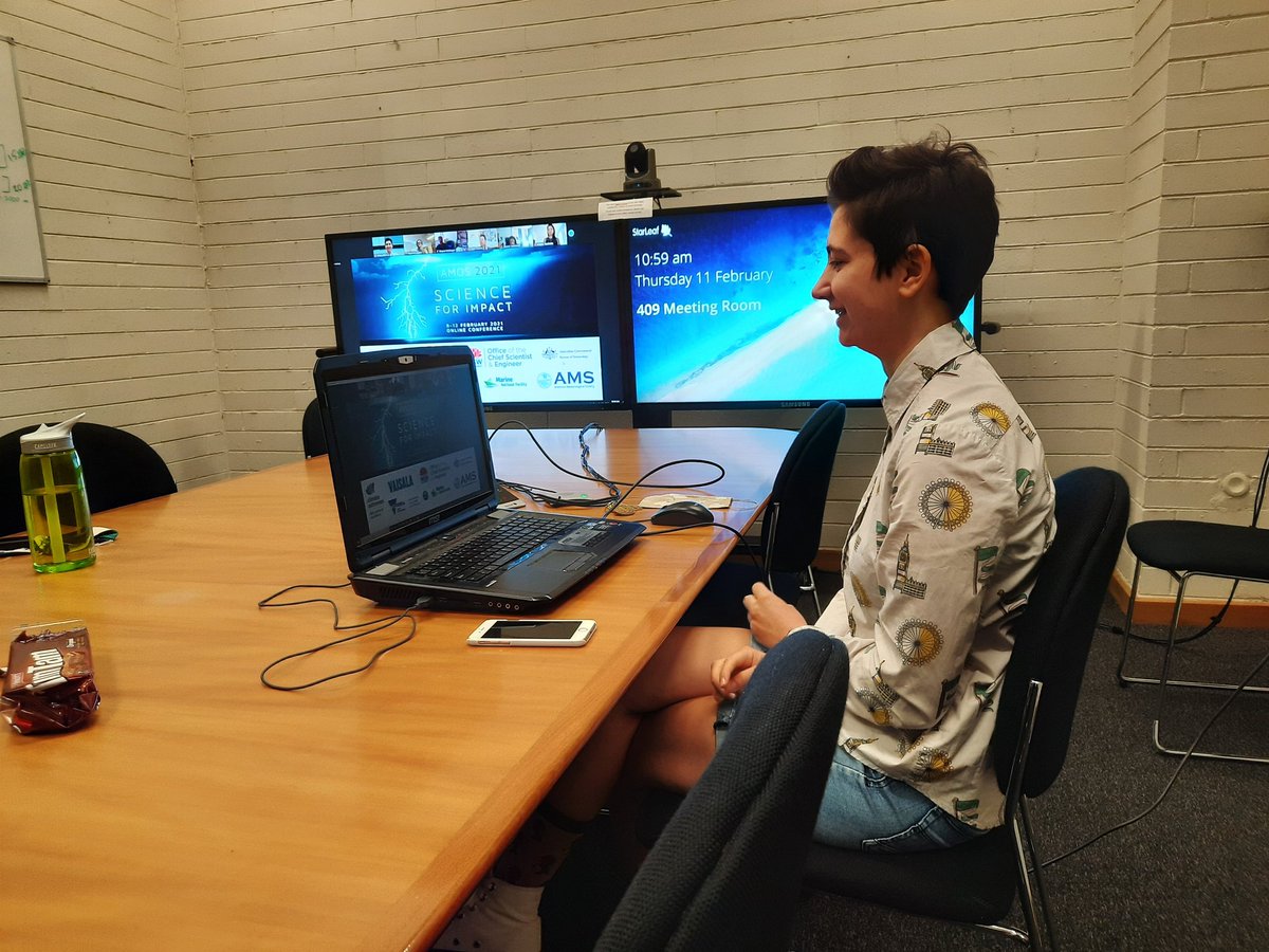 kjreid95's tweet image. @UnimelbESPG Masters (almost PhD) student, Ruby, right before she smashed her first conference talk at #AMOS2021 on ENSO rainfall in CMIP6 #WomenInScienceDay