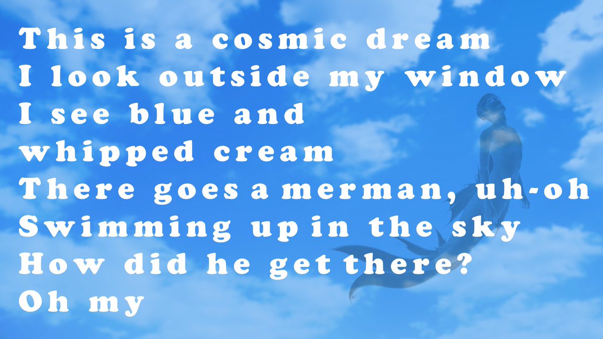 Lyrically, it starts with P telling us this is a cosmic dream & he is looking outside his window This creates a fantasy world from the off - full of mystical creatures in a mythical land of blue (sky) & whipped cream (clouds) having a Cosmic Day.A kaleidoscopic adventure!