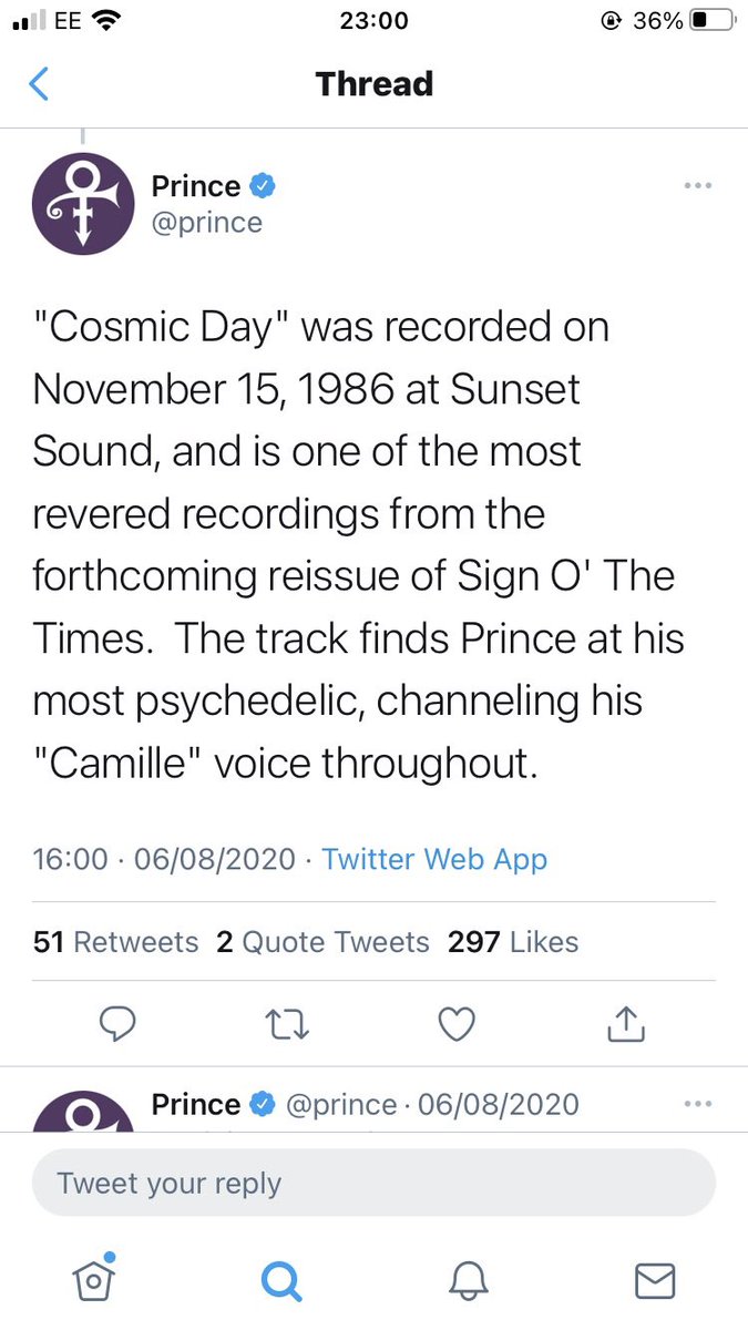 Next on Cosmic Day, you have a mesmerising P falsetto vocal which is pitched-up higher than usual making P sound like a woman.P had never pitched up a vocal as high as here - before or since - so this is another unique aspect. The  @prince Estate have said it’s Camille!