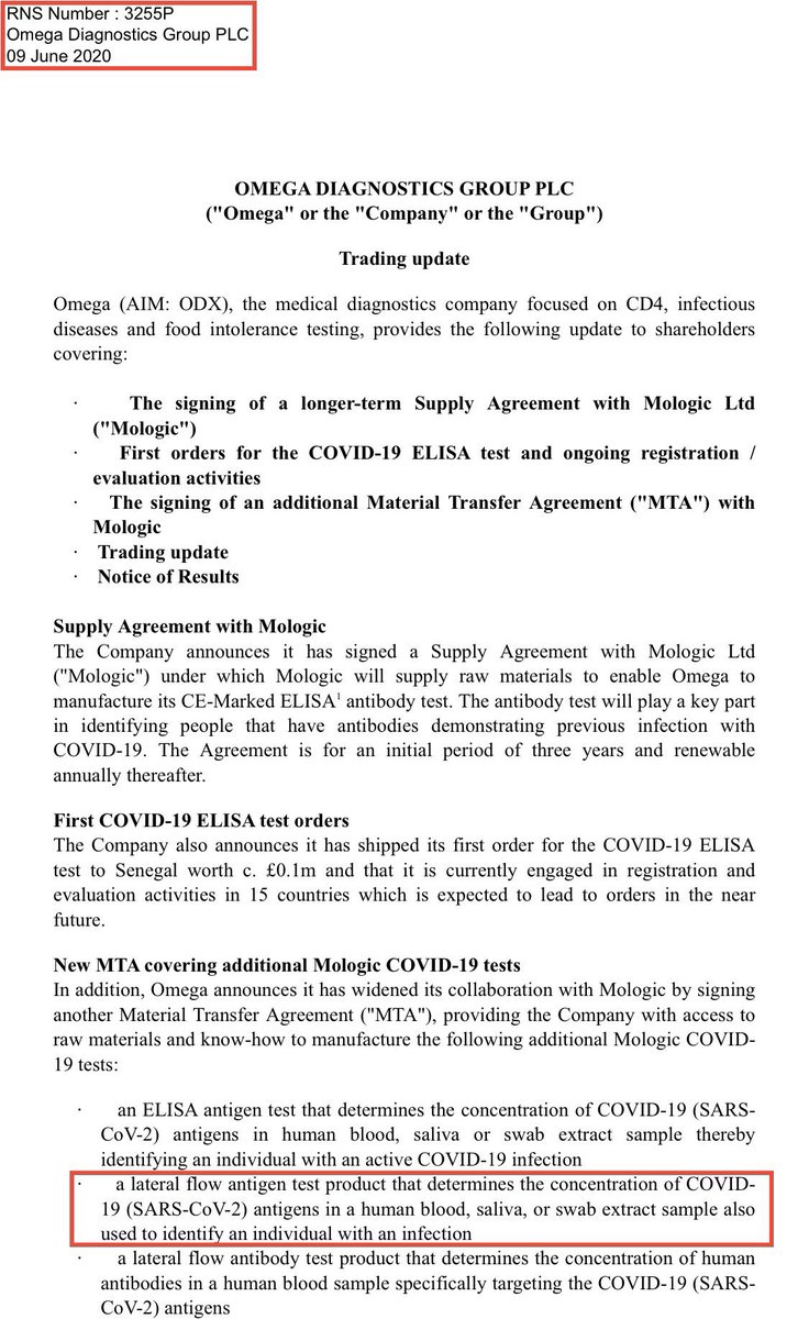 #ODX 3/5Where Omega come into this -  https://twitter.com/shredz90/status/1358510182469423105?s=21It can’t be stressed enough that the MTA from June 2020 that Omega signed with Mologic (GAD), is the absolute giveaway in terms of clarifying why and how they are 1 of the 3 chosen manufacturers.