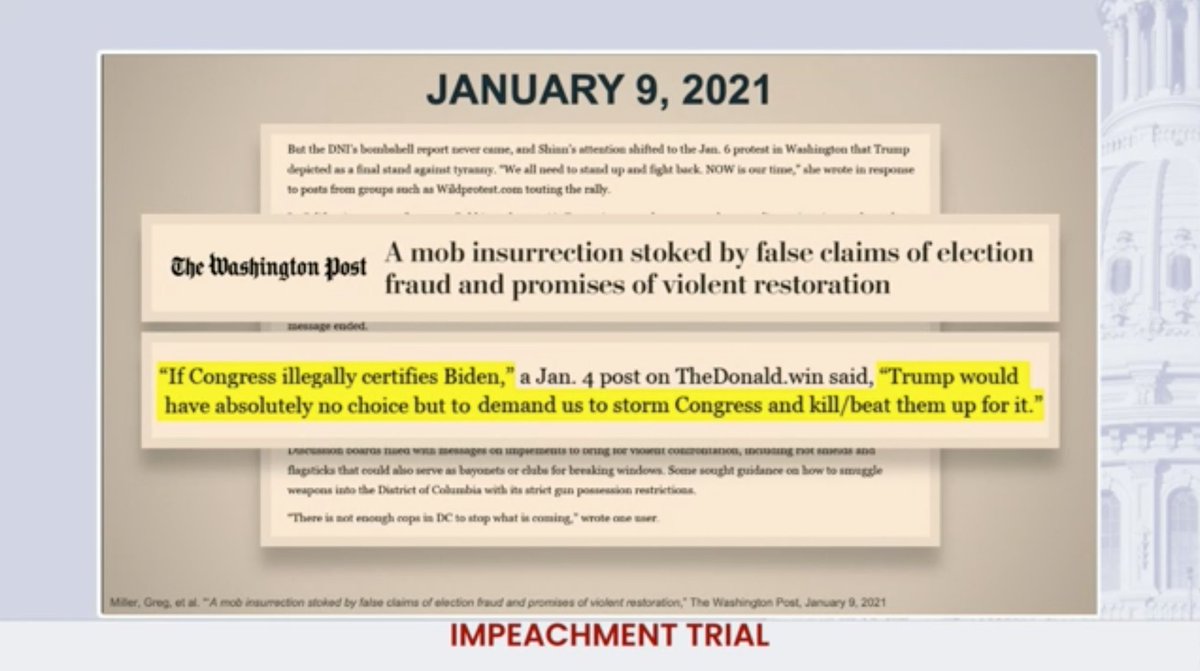 Absolutely chilling stuff in Plaskett's presentation right now. For the millionth time, it's a miracle that dozens of lawmakers weren't murdered.