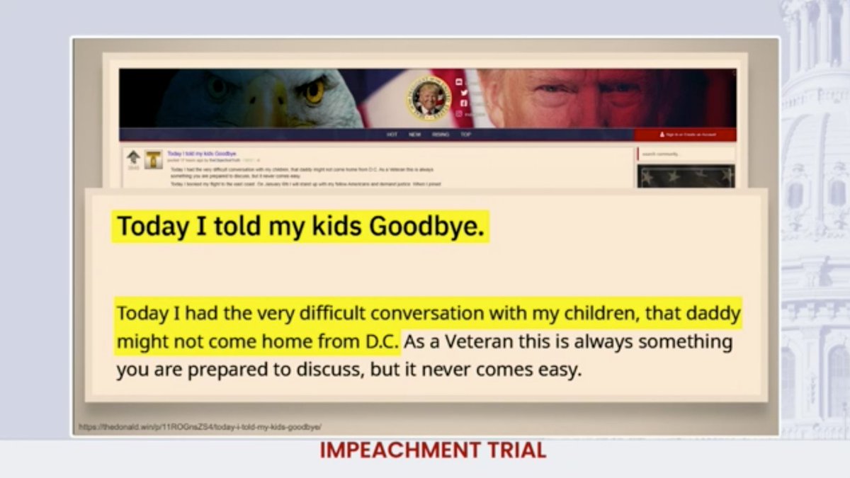 Absolutely chilling stuff in Plaskett's presentation right now. For the millionth time, it's a miracle that dozens of lawmakers weren't murdered.