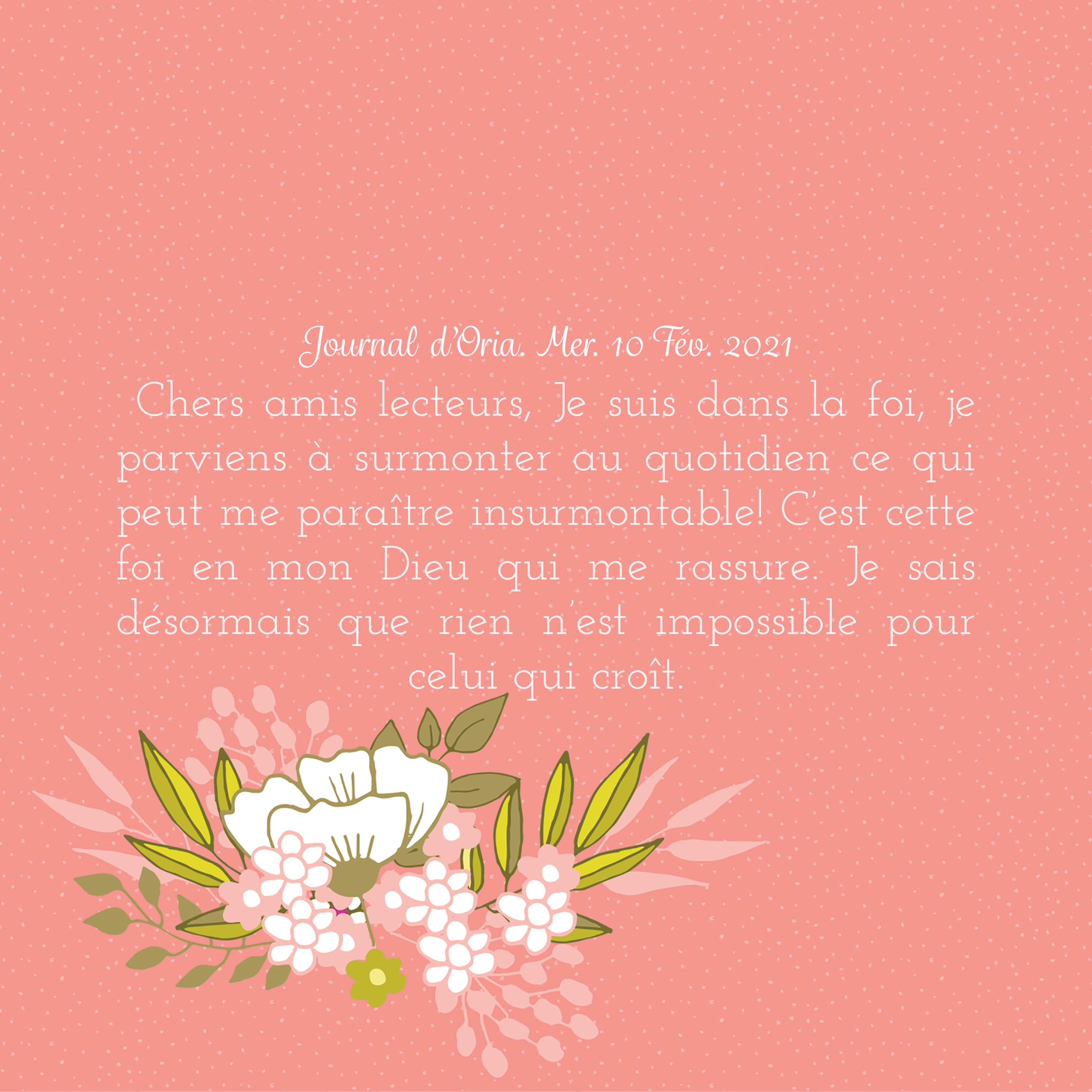 Rien N Est Impossible A Celui Qui Croit Oria E. on Twitter: "📖 #Journal d'#Oria, Le 10 février 2021 °°° ✍🏾 Chers  Amis #lecteurs, Je suis dans la #foi, je parviens à surmonter au quotidien  ce qui peut me paraître
