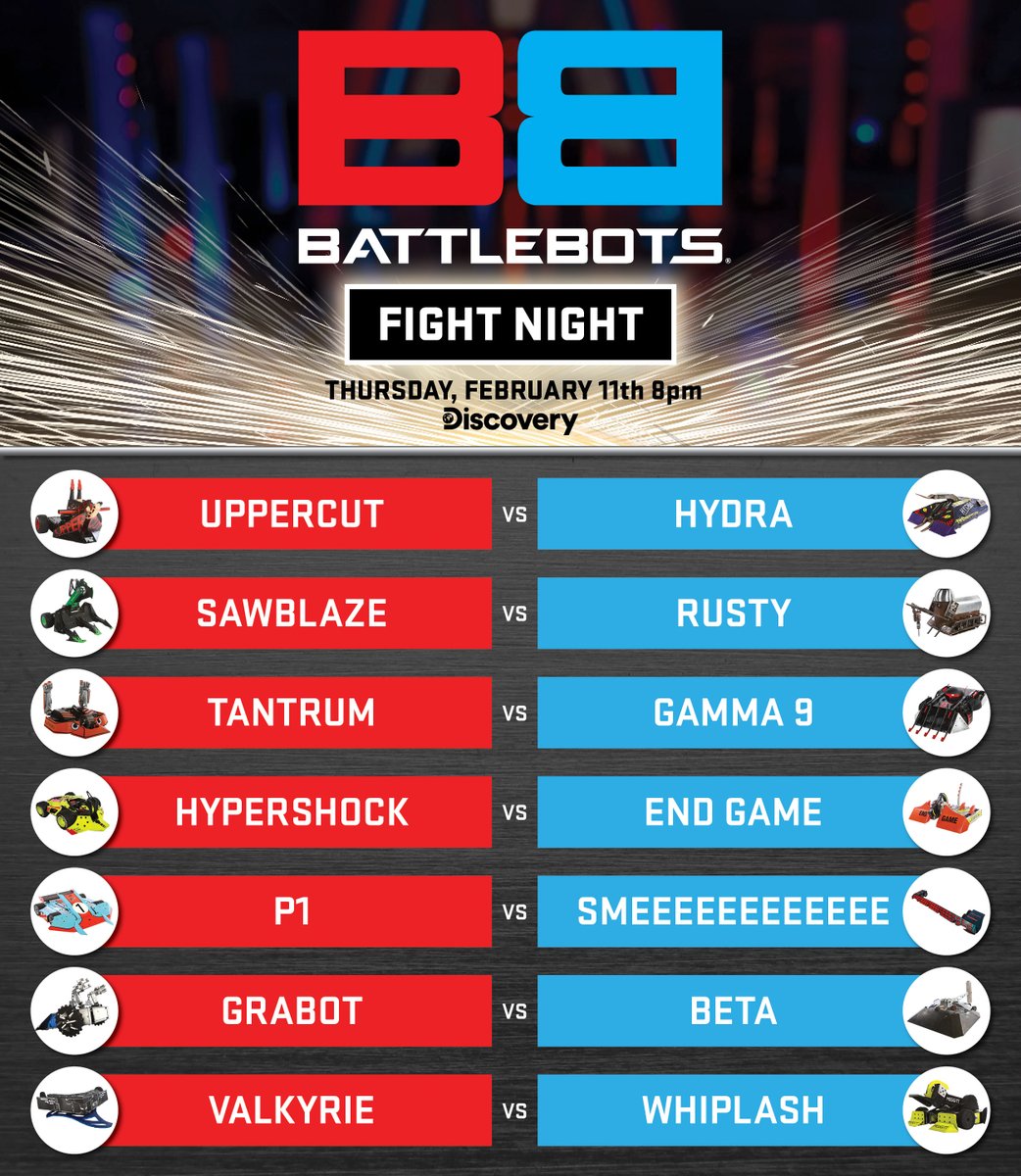 Have you heard? Rusty is facing off against SawBlaze in tomorrow's episode of BattleBots: Fight Night! Who do you think takes the W?

#BattleBots, #LetTheBotBattleBegin #ItsRobotFightingTime