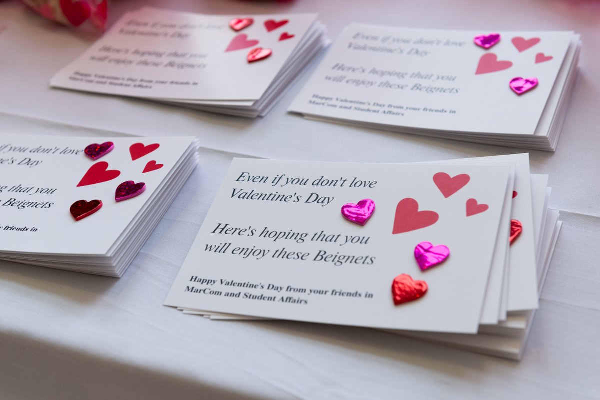 OlinCollege's tweet photo. Olin MarCom + Student Affairs collaborated to provide our #Oliners with some tasty treats (Beignets) in the spirit of Valentine's Day. ❤️ Students were able to pick up their pastries and heart-decorated cards during lunchtime at the Dining Hall. 💙 More: https://t.co/Pqhhb9TXfs https://t.co/OBjd73PUxy