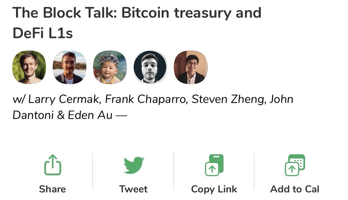 lawmaster's tweet image. Me and @fintechfrank are gonna be talking about Bitcoin treasury and DeFi L1s on Clubhouse in 30 minutes. Join us here joinclubhouse.com/event/xB0Xrqj6
