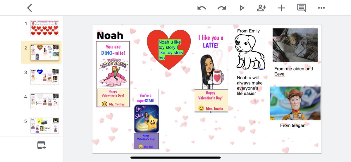 Working on our digital Valentines!  With a hybrid class, we have to get creative! So great to see that our online and in class students have become friends (even though some have never met IRL)! <a href="/SpecialEd_TVDSB/">SpecialEd_tvdsb</a> <a href="/ChippewaTVDSB/">Chippewa P.S. TVDSB</a> #GoogleSlides #ValentinesDay #tvdsb
