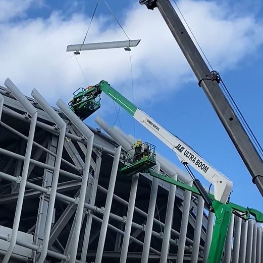 jonessign's tweet photo. After 7 months, Jones’ crews have been working on the architectural façade for West End Stadium. We installed the last of 385 fins. Jones practiced social distancing throughout this project, which was relaxed during this celebratory photo.
#JonesSign #WestEndStadium #FCCincinnati https://t.co/GjlD7WoKuN