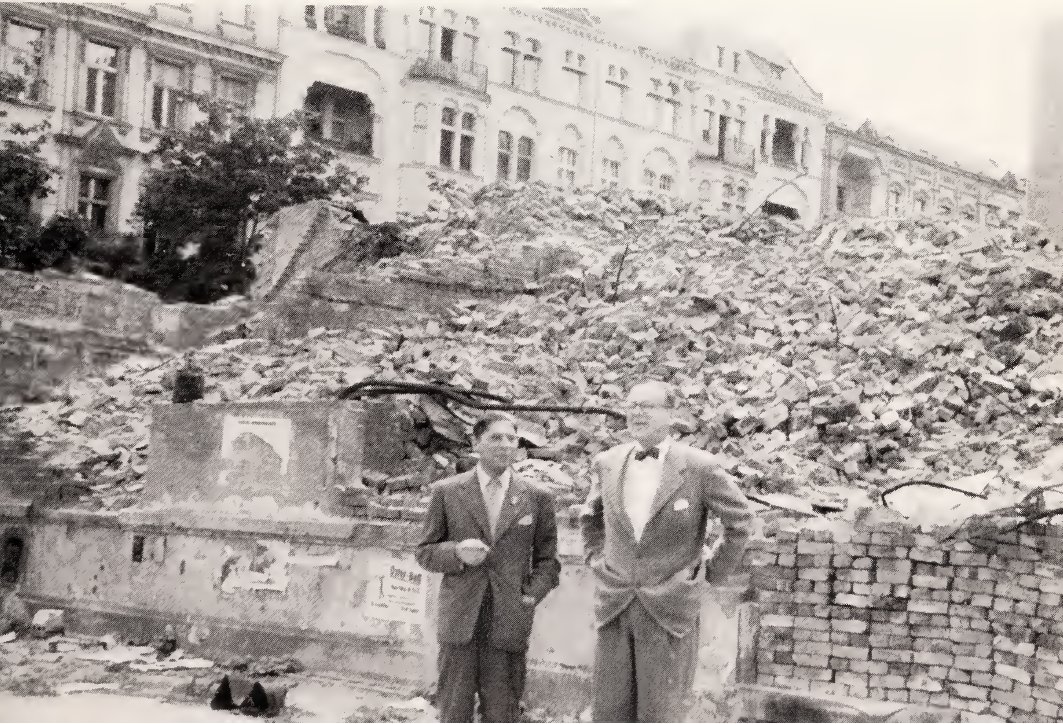 James Burnham and Arthur Koestler in Berlin, 1950, “that traumatic synecdoche of the Cold War,” as Burnham named it. Burnham was a member of the OPC, a military intelligence psy-op agency. 1/