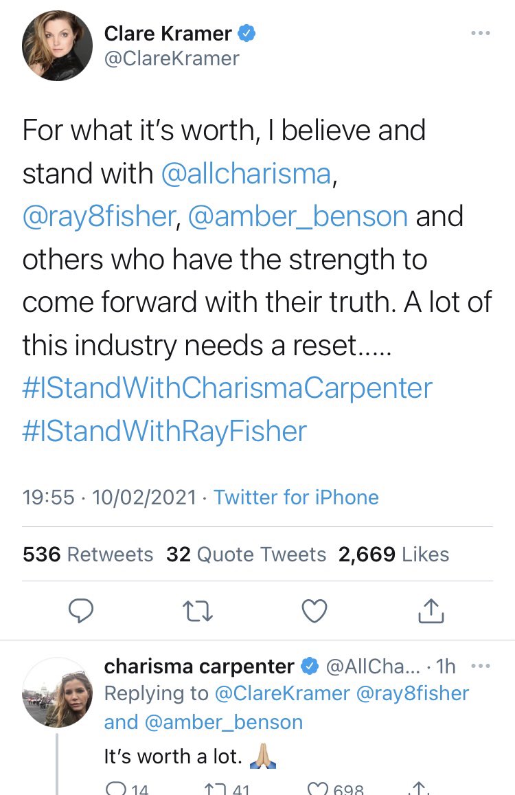 Clare Kramer has spoken out now too in support of Charisma and everyone else who had the strength to come forward 🙏🏻
