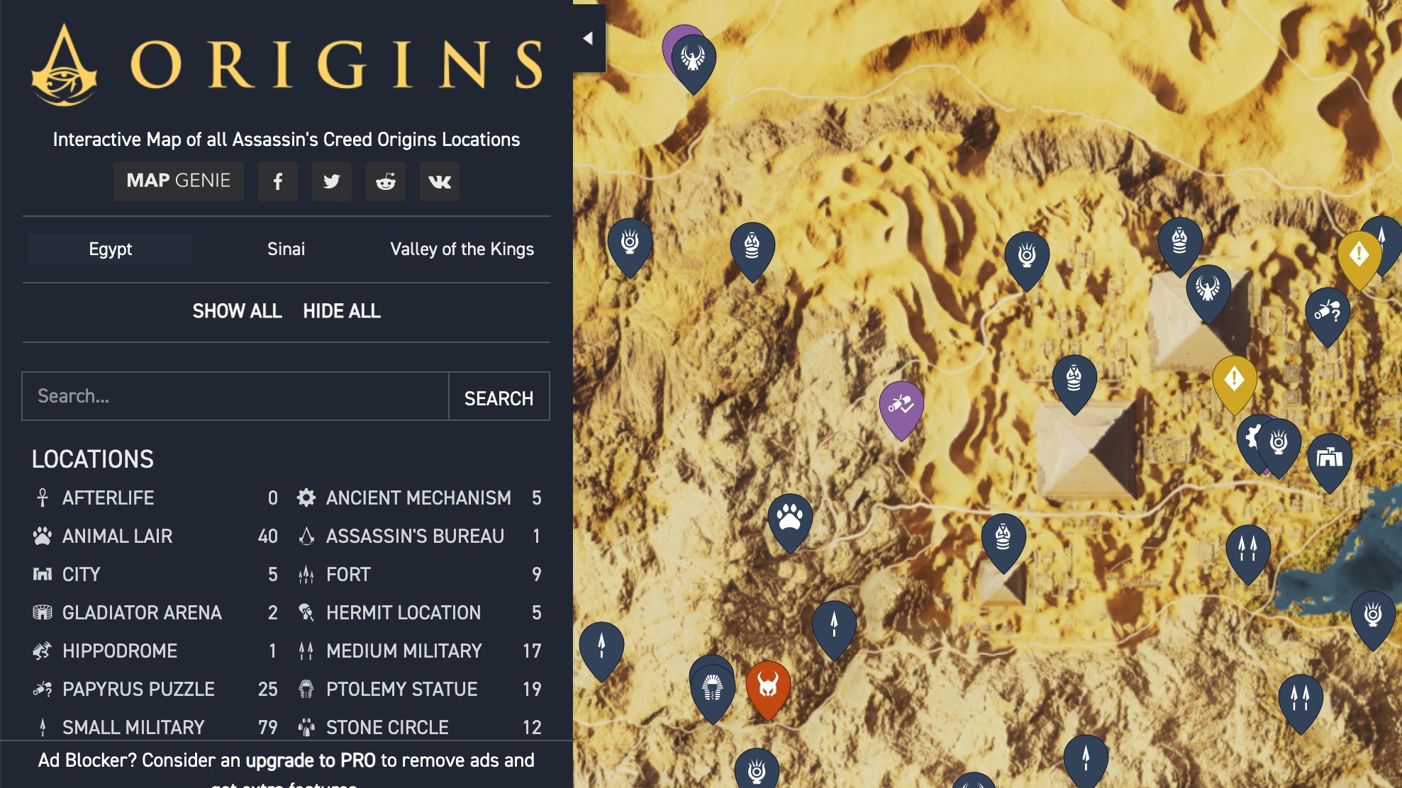 MapGenie - Gaming Maps on X: Our #AssasinsCreedOrigins map is finally  ready 🎉 Includes Egypt, Sinai & Valley of the Kings (+ Afterlife)   Took a while but we got there 🙌