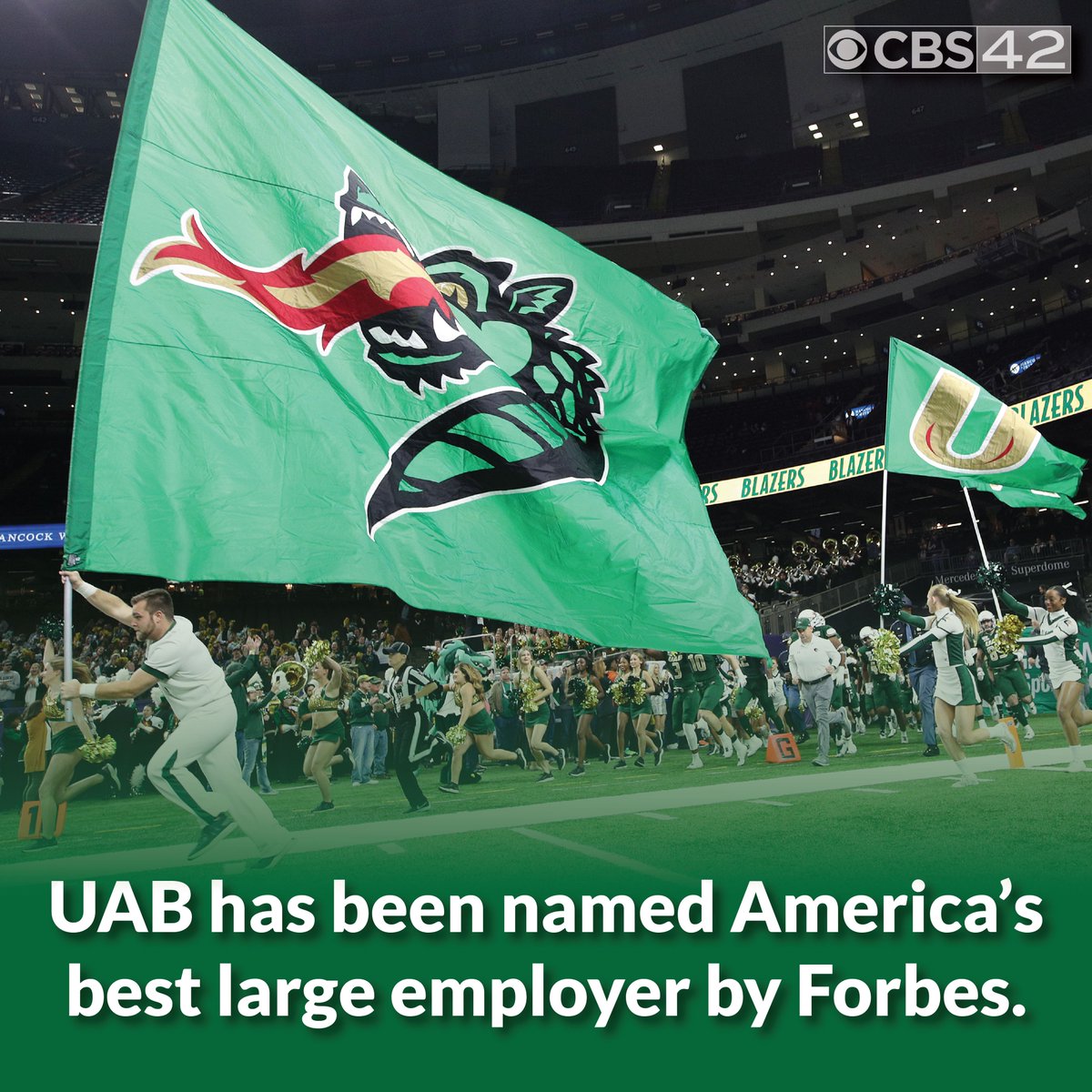 CBS_42's tweet photo. The University of Alabama at Birmingham (UAB) has been named America’s Best Large Employer by Forbes, defeating the likes of Costco, Trader Joe’s, and even Yale. https://t.co/9kFi4XlEqg https://t.co/f81Xs2ldeE