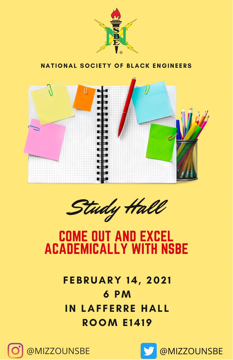 MizzouNSBE's tweet photo. Join us this Sunday for the first study hall of the semester✨

#ExcelAcademically #MizzouNSBE https://t.co/CYyLJSVUtI