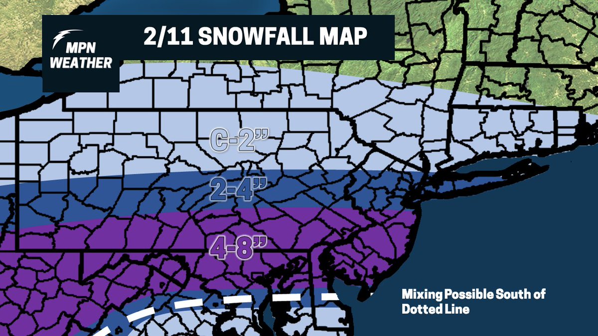 MPNWeather's tweet image. Here is my snowfall map for tomorrow. First and final call. As per usual, things hop a bit north. Sorry DC snow lovers
